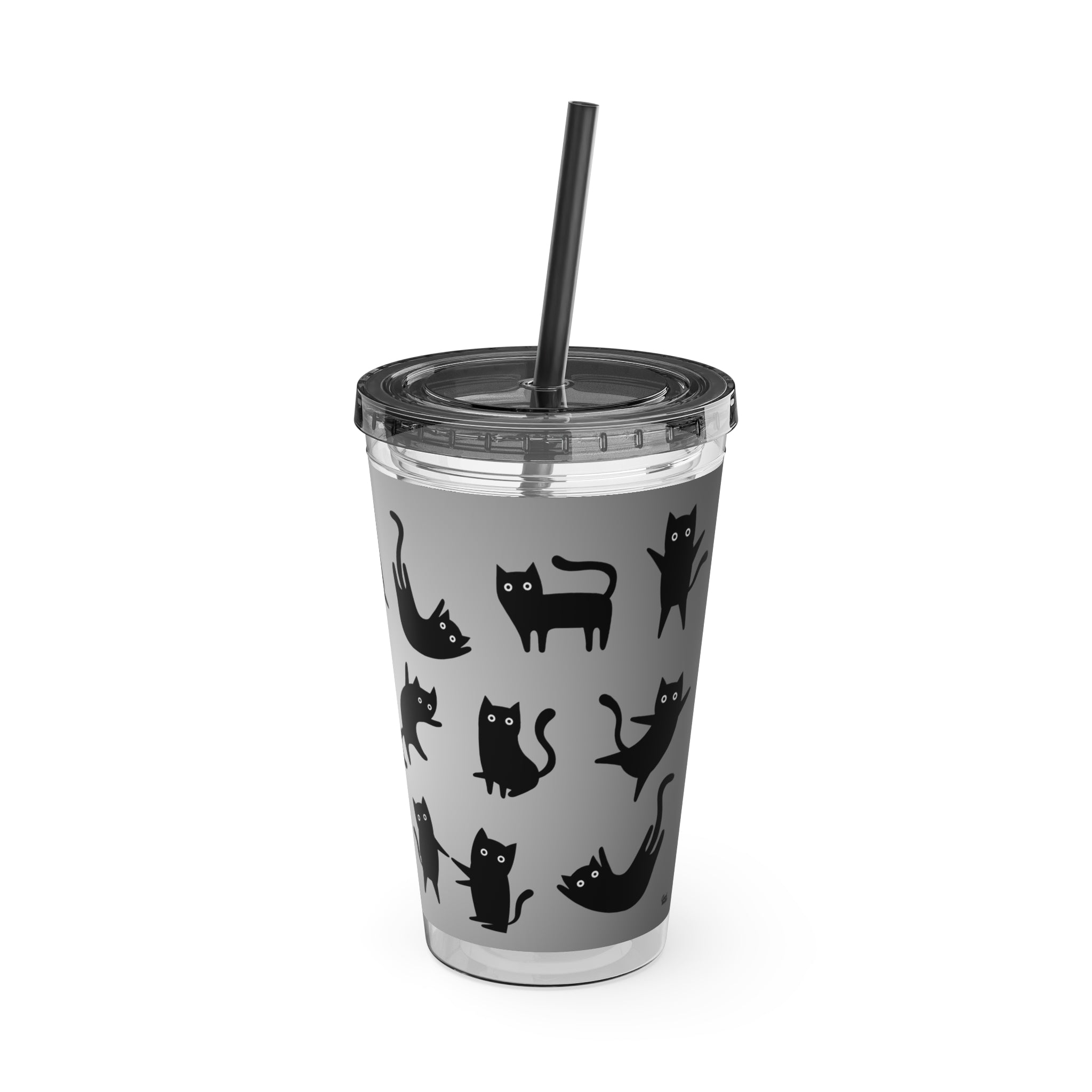 TUMBLER CHATS NOIRS | Gourde Motif Chats Noirs | Gobelet avec paille - 450 ml (16 oz)