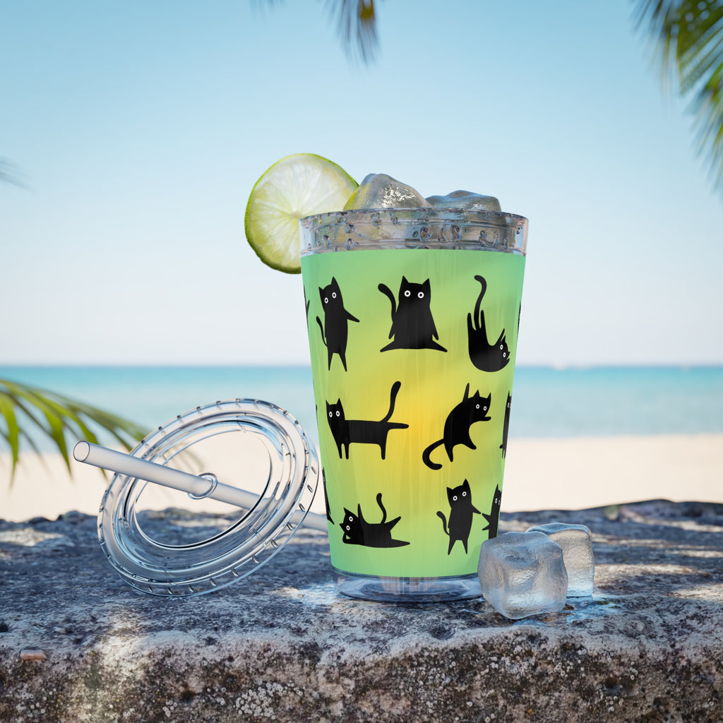 TUMBLER CHATS NOIRS | Gourde Motif Chats Noirs | Gobelet avec paille - 450 ml (16 oz)
