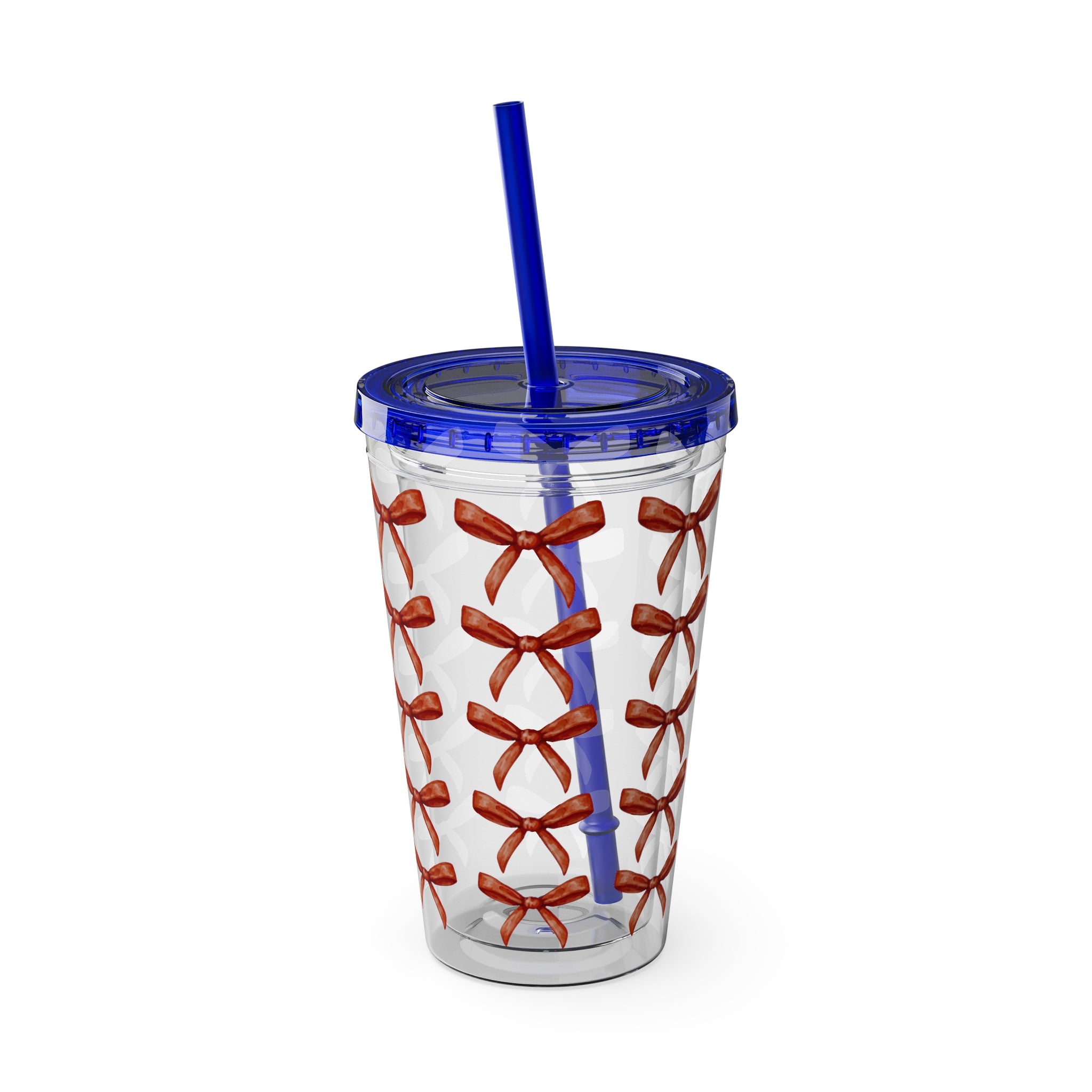 TUMBLER NOEUDS ROUGES | Gourde Motif Noeuds Rouges | Gobelet avec paille - 450 ml (16 oz)