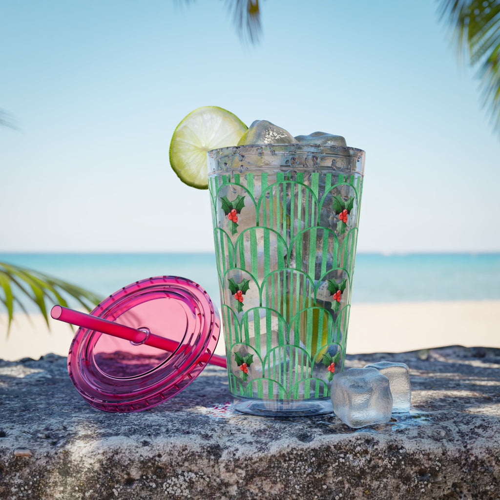 TUMBLER HOUX | Gourde Motif Houx | Gobelet avec paille - 450 ml (16 oz)