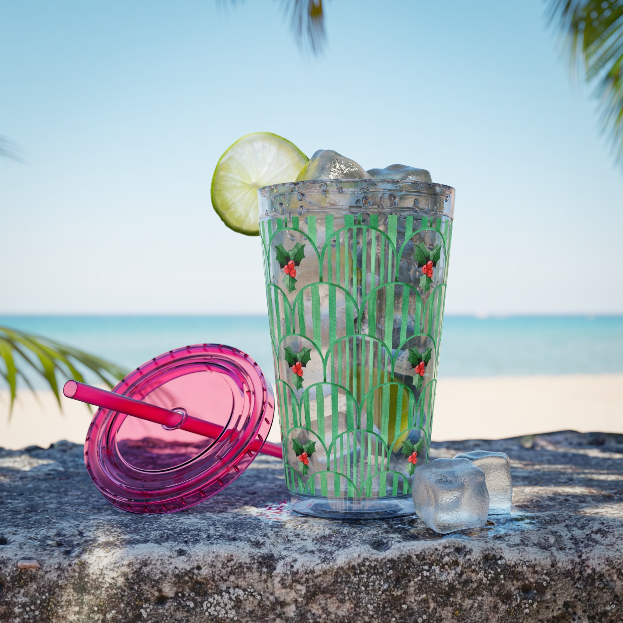 TUMBLER HOUX | Gourde Motif Houx | Gobelet avec paille - 450 ml (16 oz)