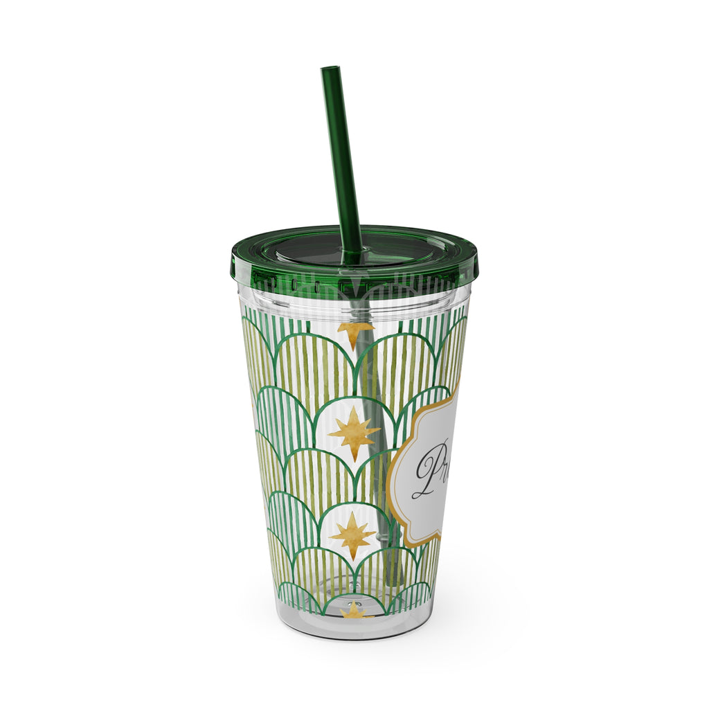 TUMBLER PERSONNALISABLE | Gourde Motif Etoiles avec ton prénom | Gobelet avec paille - 450 ml (16 oz)