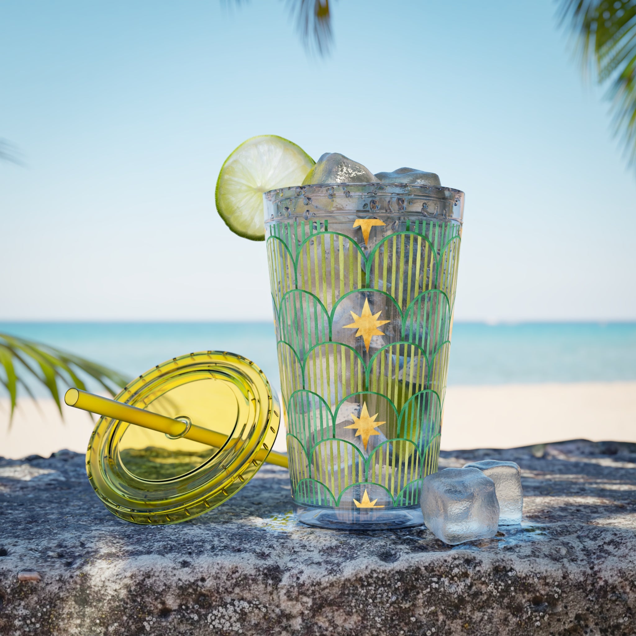 TUMBLER ETOILES | Gourde Géométrique avec étoiles | Gobelet avec paille - 450 ml (16 oz)