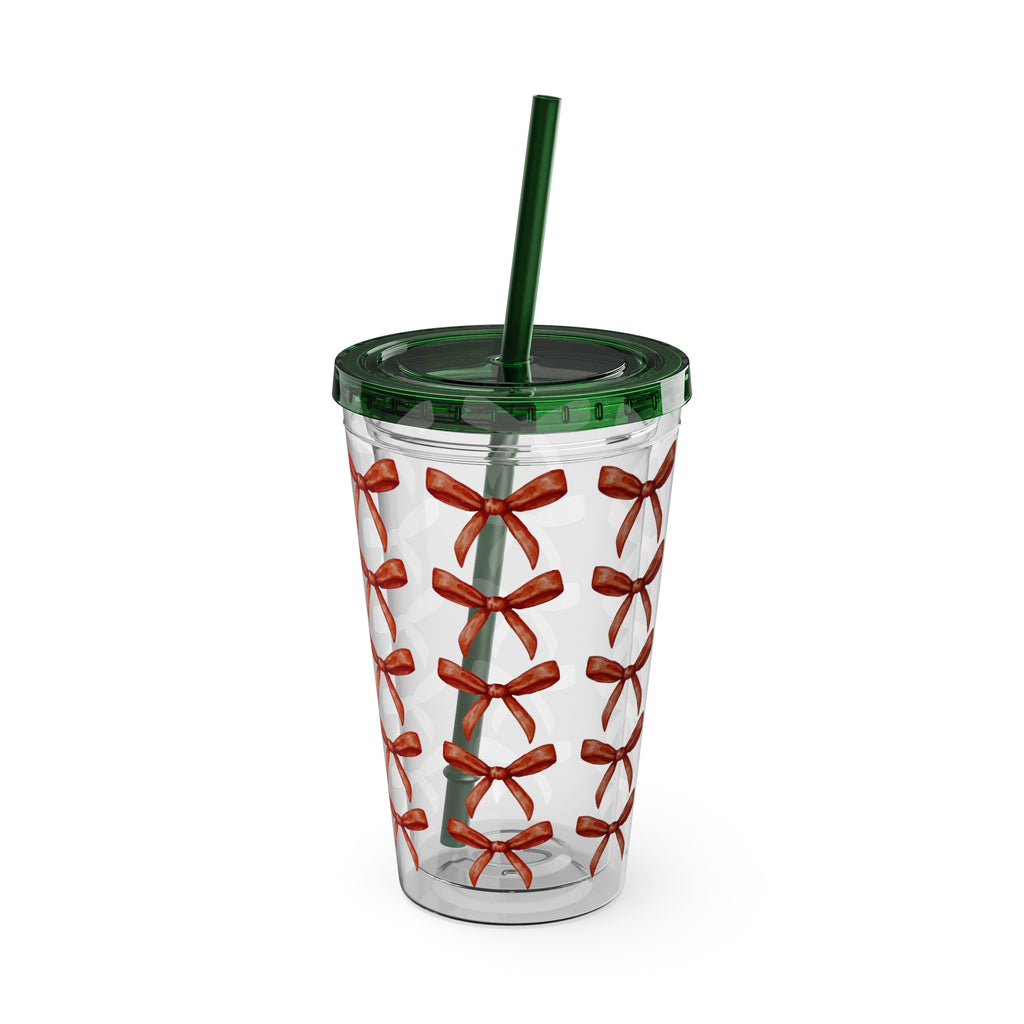 TUMBLER NOEUDS ROUGES | Gourde Motif Noeuds Rouges | Gobelet avec paille - 450 ml (16 oz)