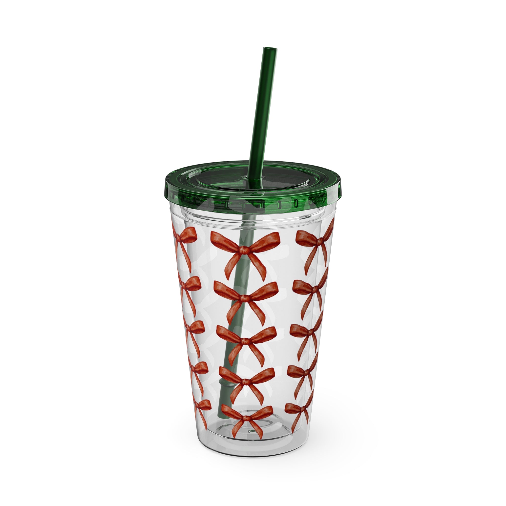 TUMBLER NOEUDS ROUGES | Gourde Motif Noeuds Rouges | Gobelet avec paille - 450 ml (16 oz)