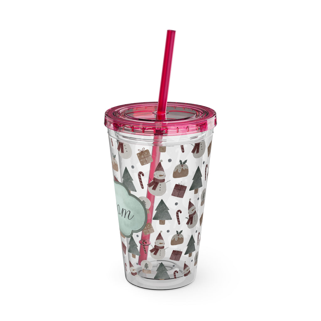 TUMBLER PERSONNALISABLE | Gourde Motif Noël avec ton prénom | Gobelet avec paille - 450 ml (16 oz)
