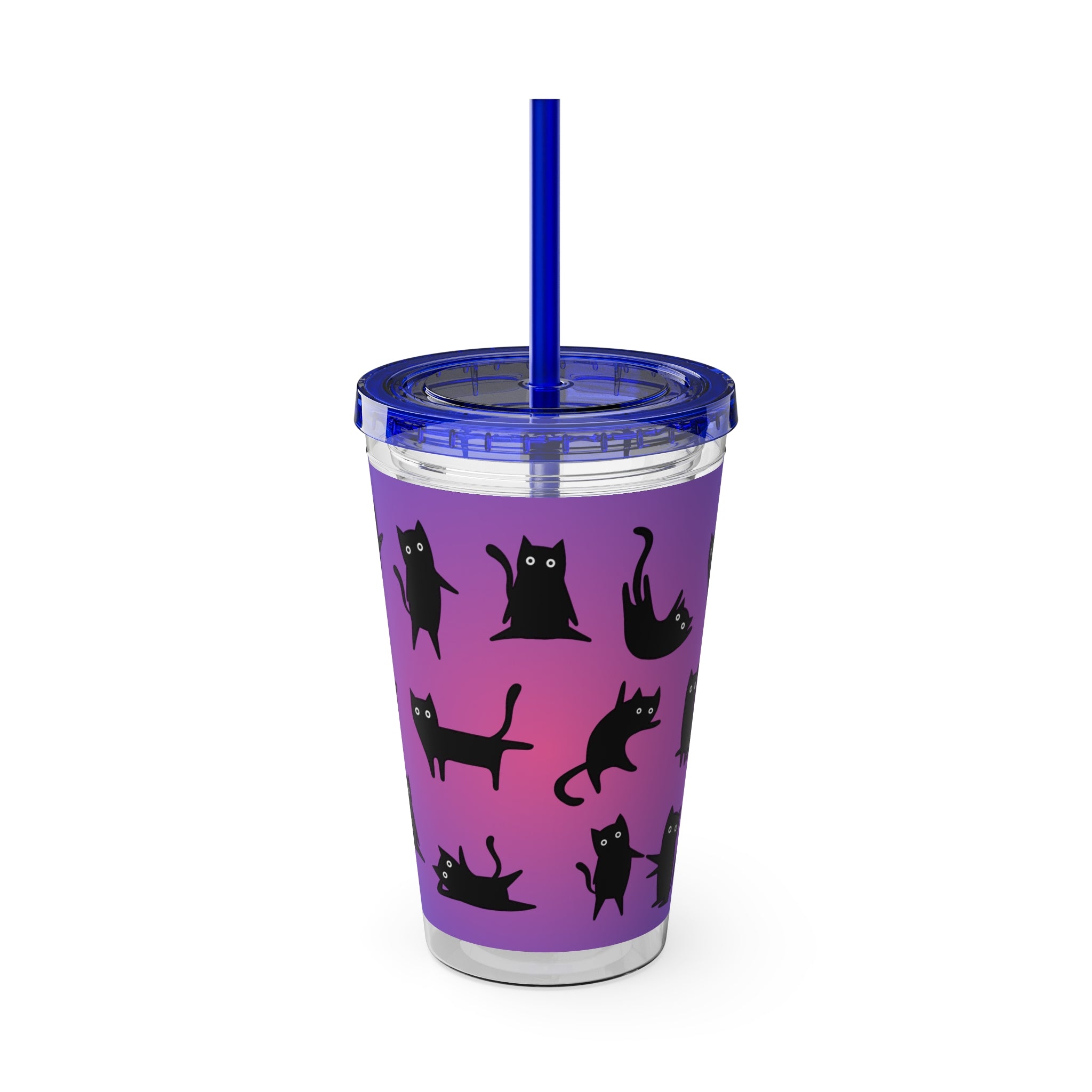 TUMBLER CHATS NOIRS | Gourde Motif Chats Noirs | Gobelet avec paille - 450 ml (16 oz)