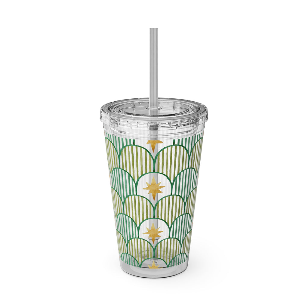 TUMBLER ETOILES | Gourde Géométrique avec étoiles | Gobelet avec paille - 450 ml (16 oz)