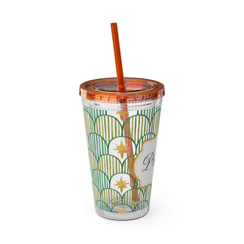 TUMBLER PERSONNALISABLE | Gourde Motif Etoiles avec ton prénom | Gobelet avec paille - 450 ml (16 oz)