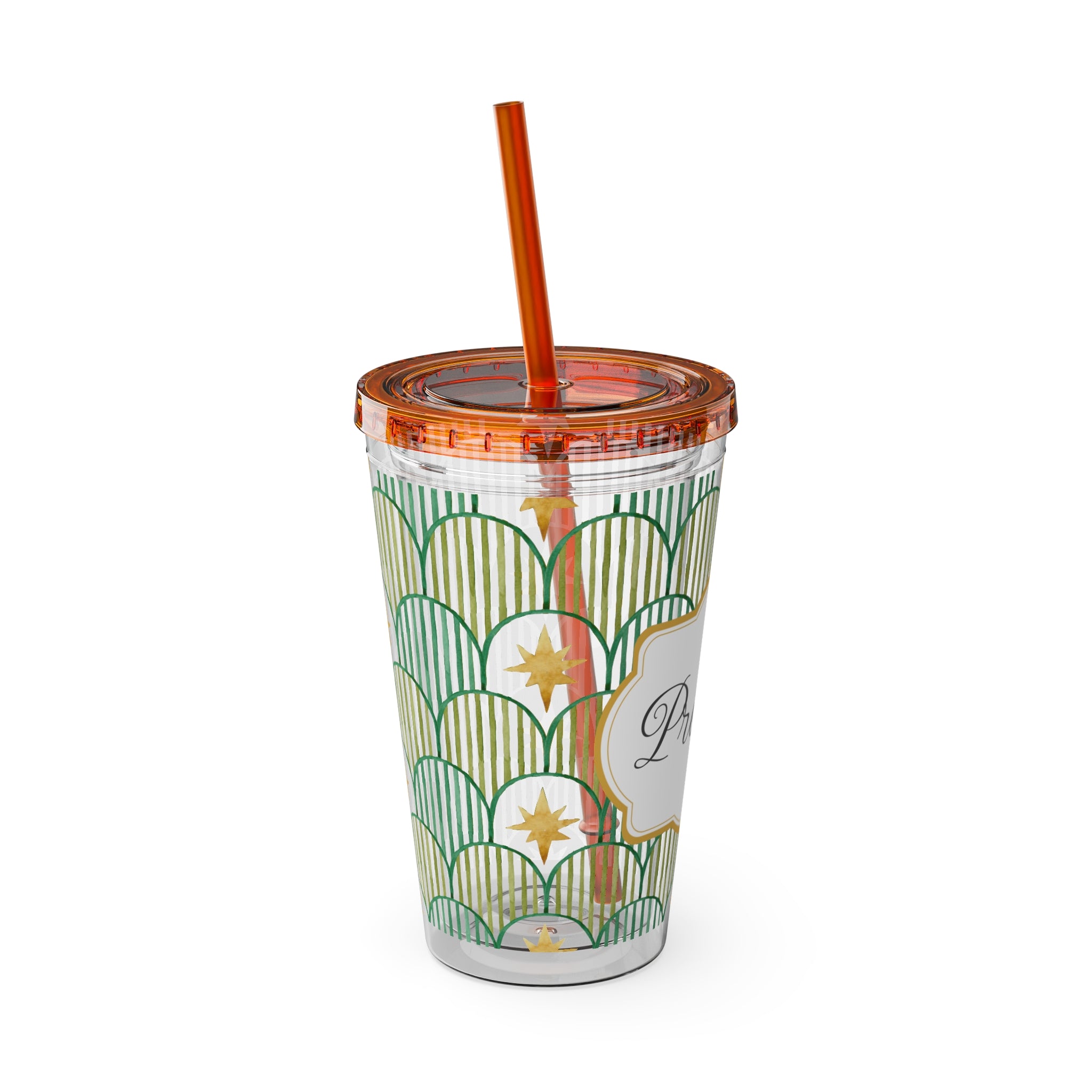TUMBLER PERSONNALISABLE | Gourde Motif Etoiles avec ton prénom | Gobelet avec paille - 450 ml (16 oz)