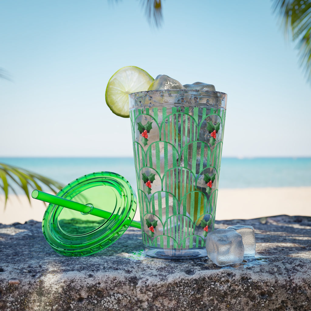 TUMBLER HOUX | Gourde Motif Houx | Gobelet avec paille - 450 ml (16 oz)