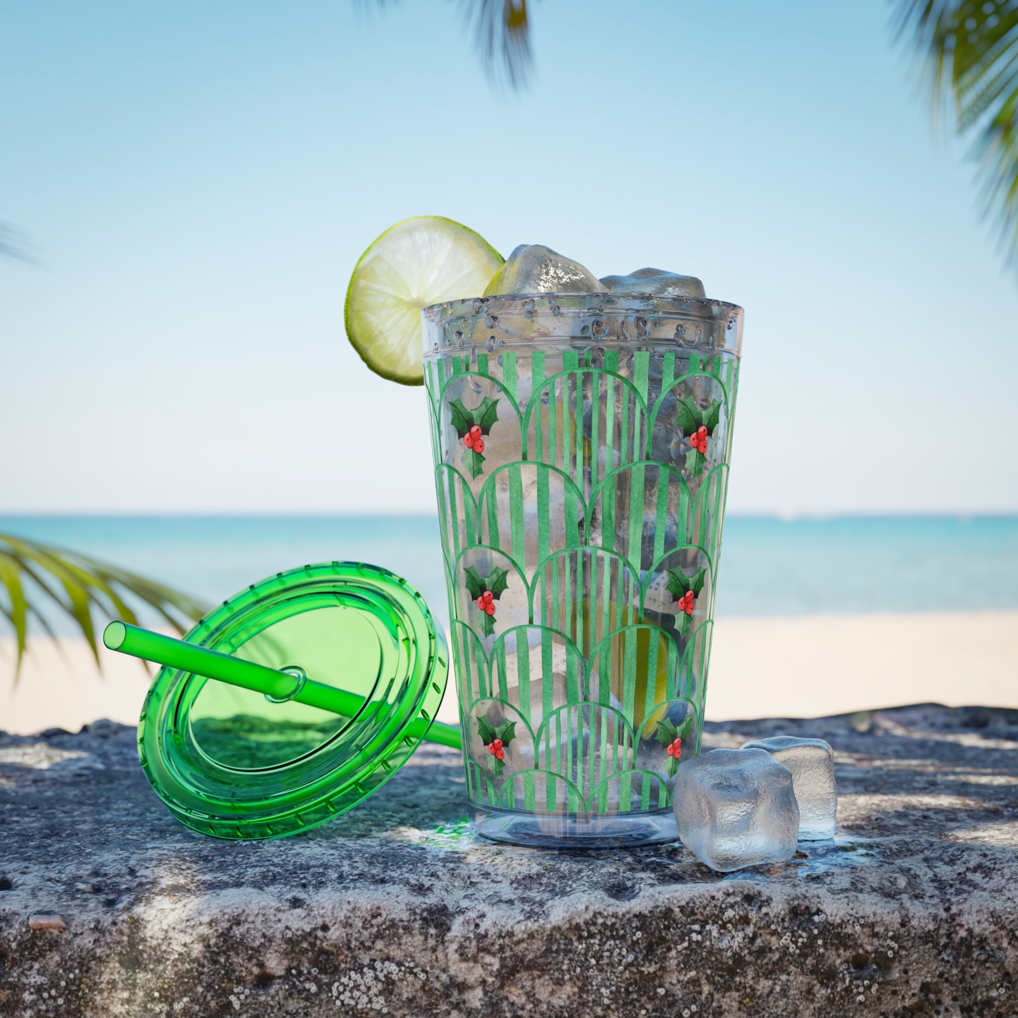 TUMBLER HOUX | Gourde Motif Houx | Gobelet avec paille - 450 ml (16 oz)