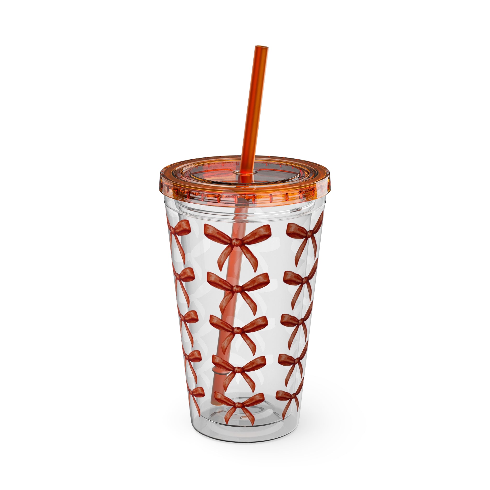 TUMBLER NOEUDS ROUGES | Gourde Motif Noeuds Rouges | Gobelet avec paille - 450 ml (16 oz)