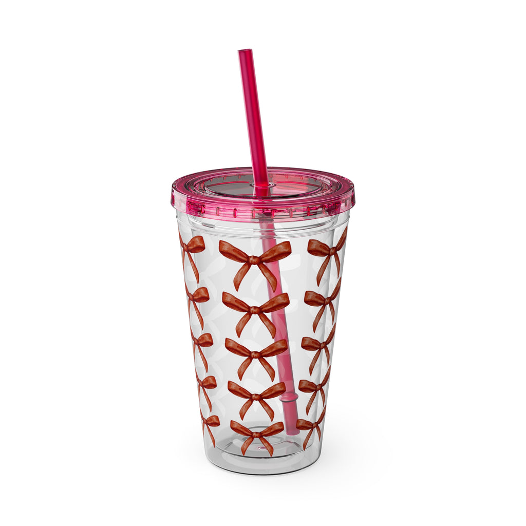 TUMBLER NOEUDS ROUGES | Gourde Motif Noeuds Rouges | Gobelet avec paille - 450 ml (16 oz)
