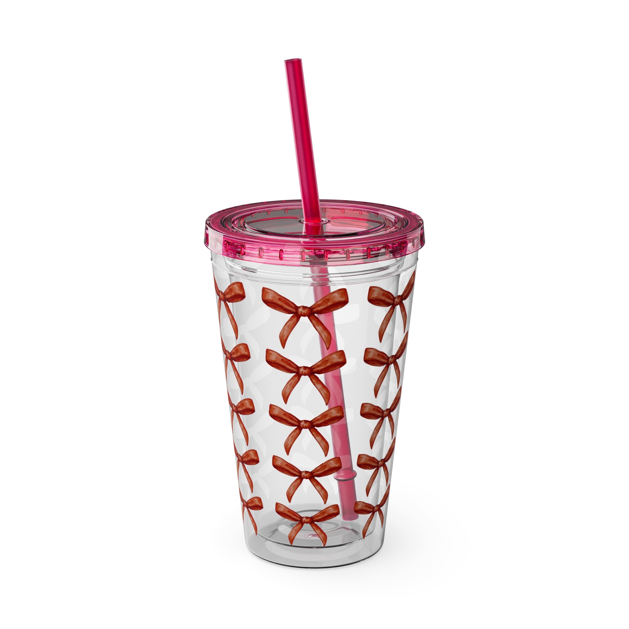 TUMBLER NOEUDS ROUGES | Gourde Motif Noeuds Rouges | Gobelet avec paille - 450 ml (16 oz)