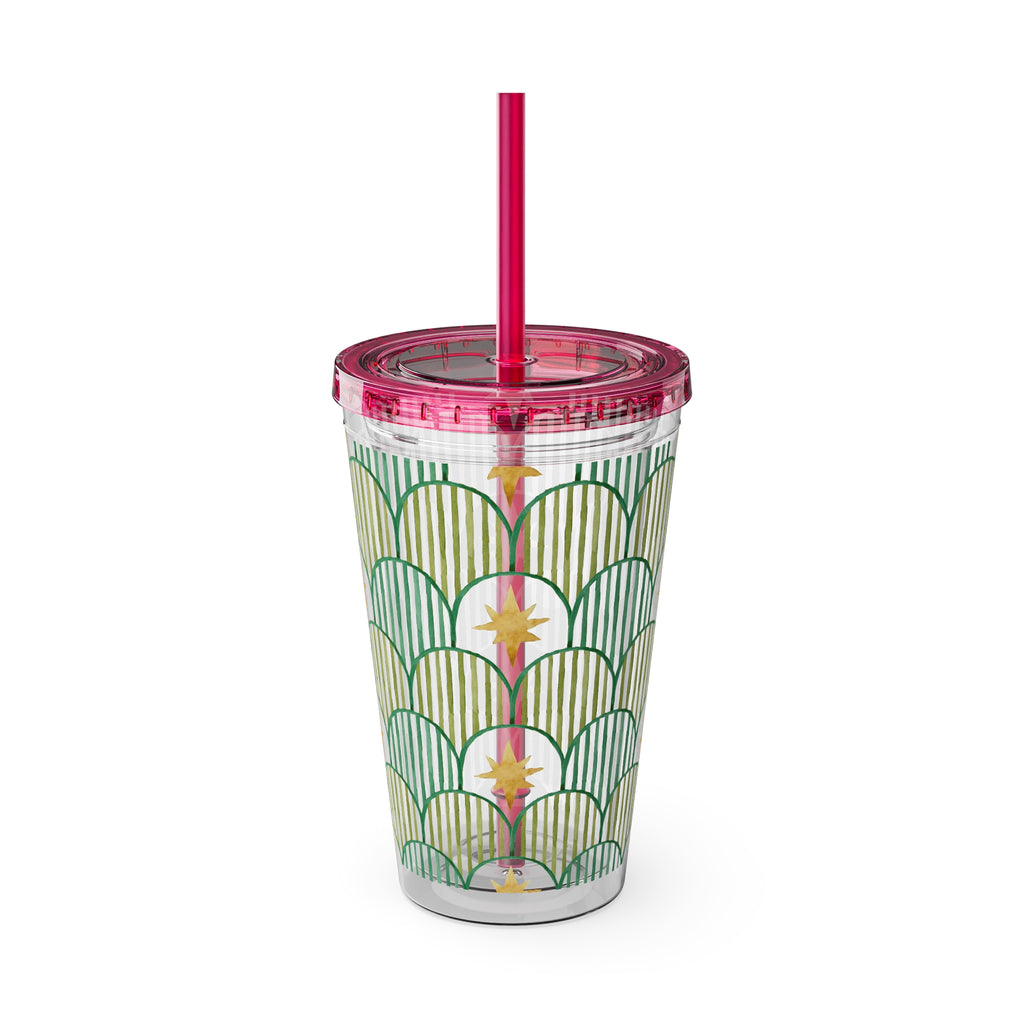 TUMBLER ETOILES | Gourde Géométrique avec étoiles | Gobelet avec paille - 450 ml (16 oz)