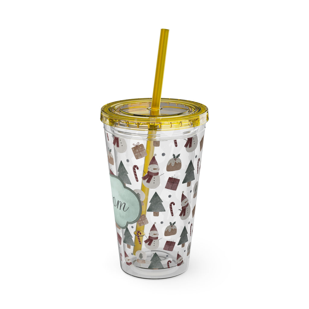 TUMBLER PERSONNALISABLE | Gourde Motif Noël avec ton prénom | Gobelet avec paille - 450 ml (16 oz)