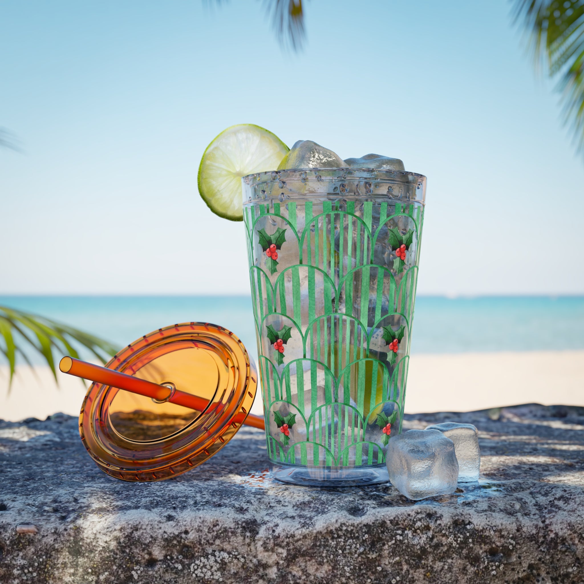 TUMBLER HOUX | Gourde Motif Houx | Gobelet avec paille - 450 ml (16 oz)