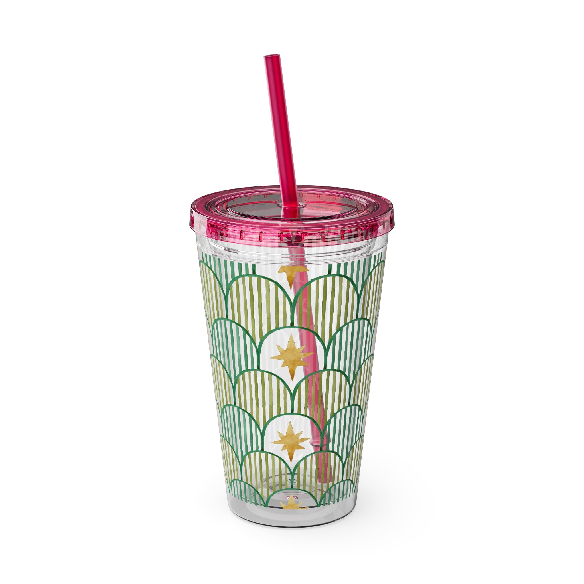 TUMBLER ETOILES | Gourde Géométrique avec étoiles | Gobelet avec paille - 450 ml (16 oz)