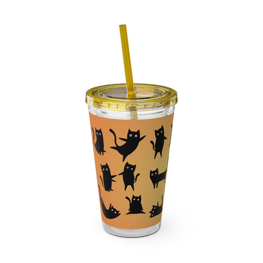 TUMBLER CHATS NOIRS | Gourde Motif Chats Noirs | Gobelet avec paille - 450 ml (16 oz)