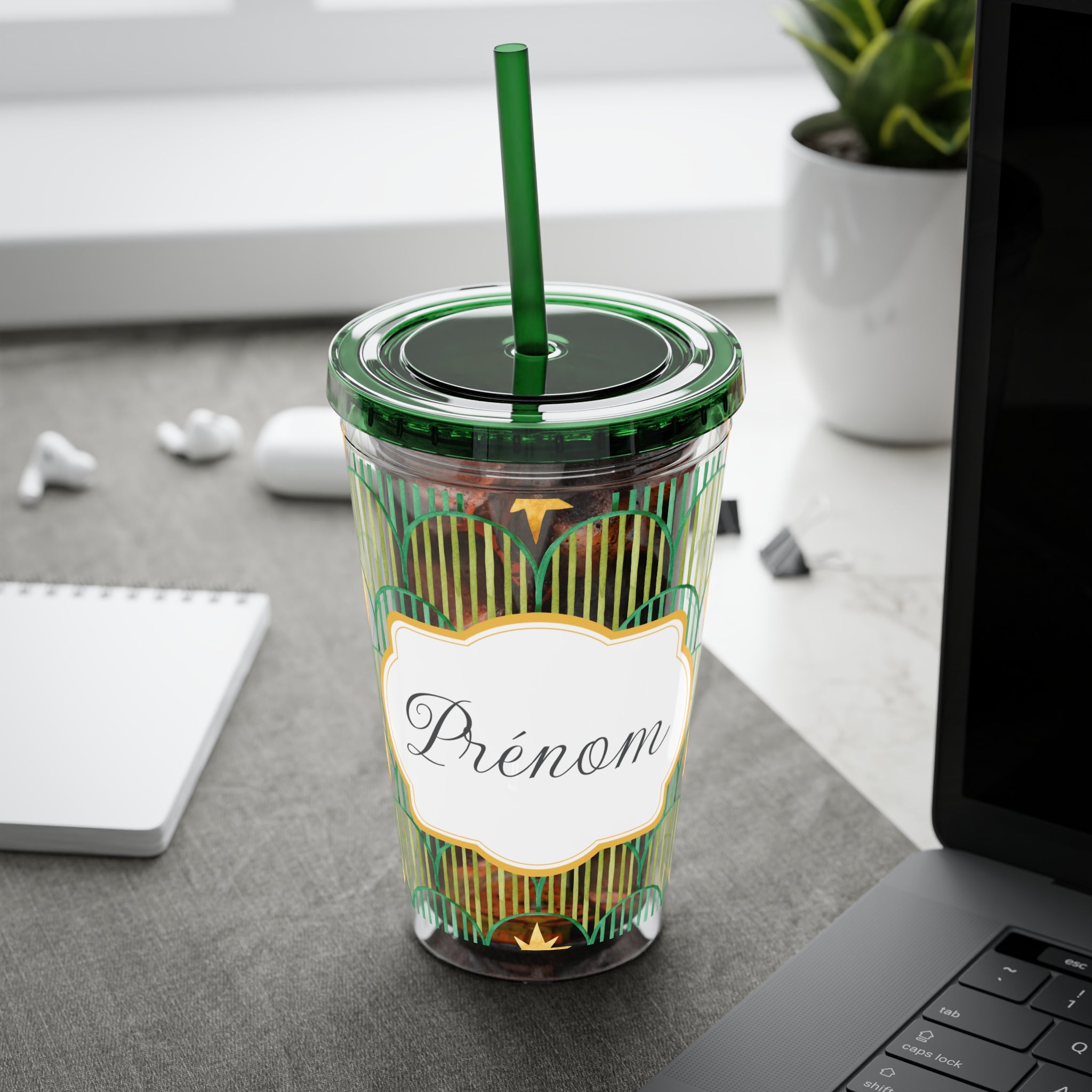 TUMBLER PERSONNALISABLE | Gourde Motif Etoiles avec ton prénom | Gobelet avec paille - 450 ml (16 oz)