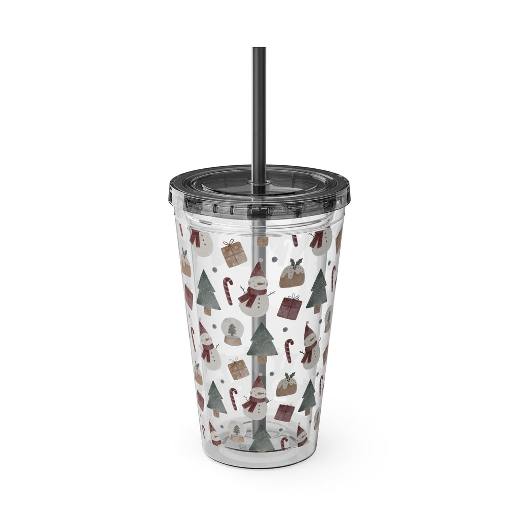 TUMBLER PERSONNALISABLE | Gourde Motif Noël avec ton prénom | Gobelet avec paille - 450 ml (16 oz)