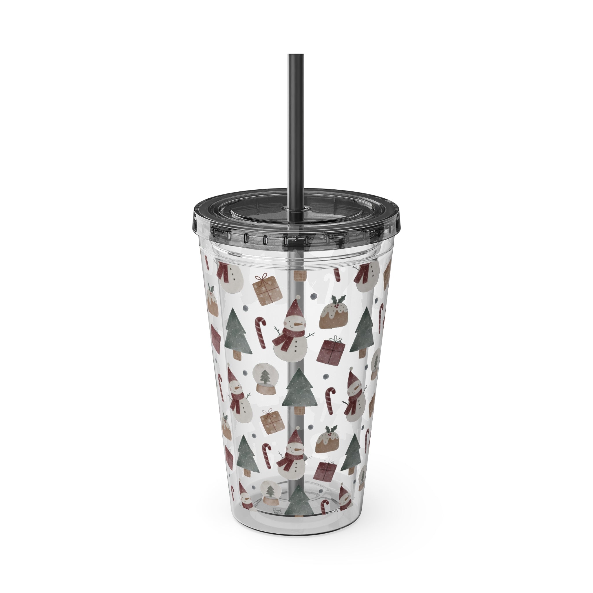 TUMBLER PERSONNALISABLE | Gourde Motif Noël avec ton prénom | Gobelet avec paille - 450 ml (16 oz)