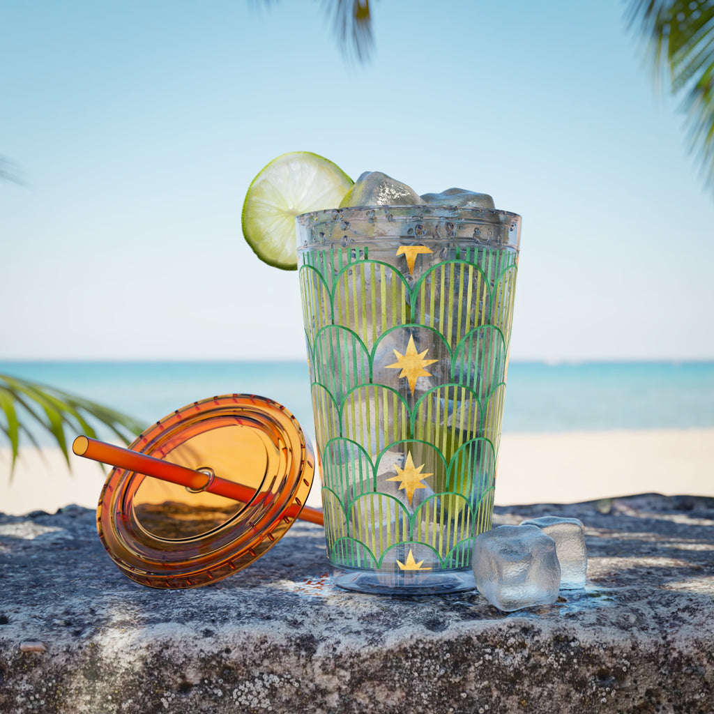 TUMBLER ETOILES | Gourde Géométrique avec étoiles | Gobelet avec paille - 450 ml (16 oz)