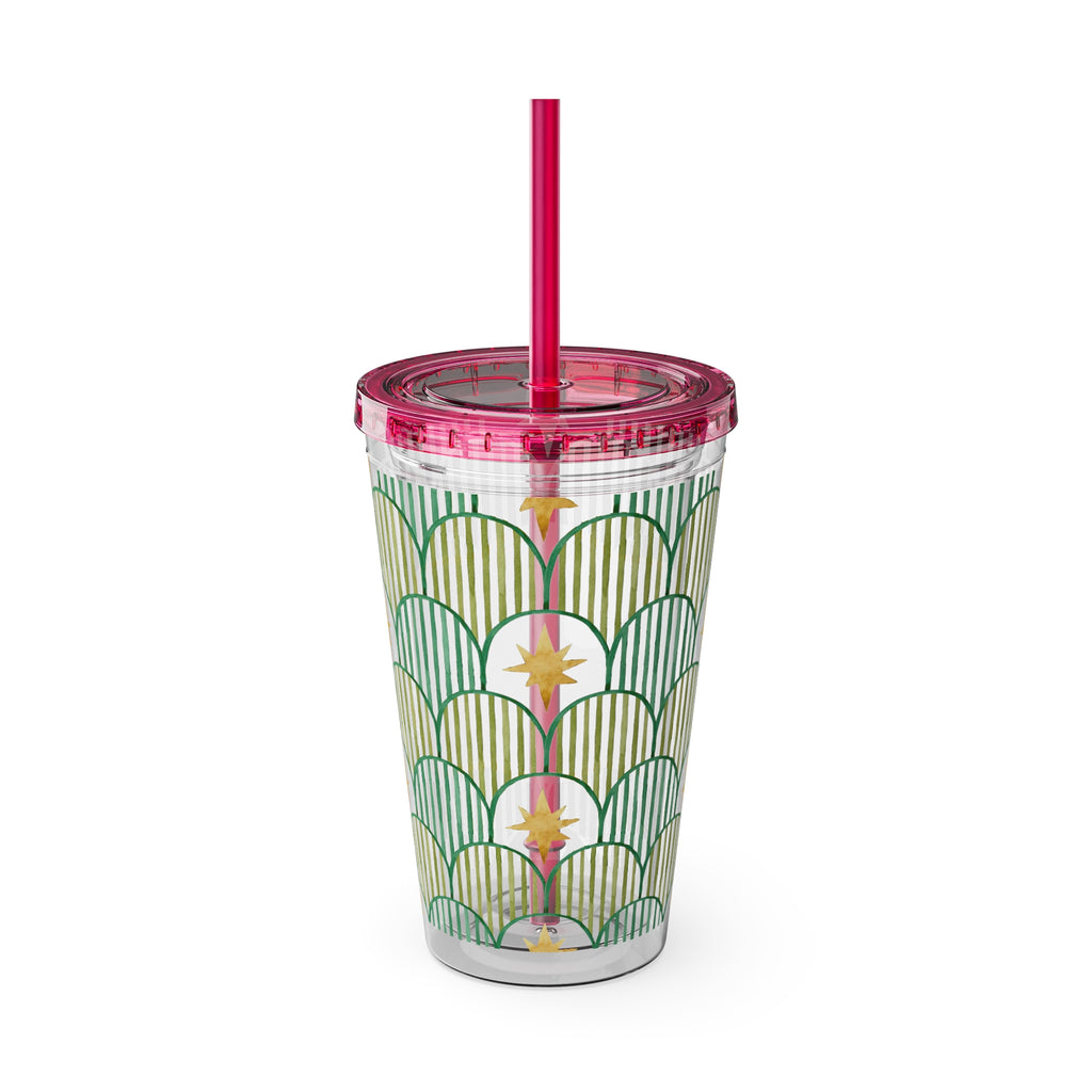 TUMBLER PERSONNALISABLE | Gourde Motif Etoiles avec ton prénom | Gobelet avec paille - 450 ml (16 oz)