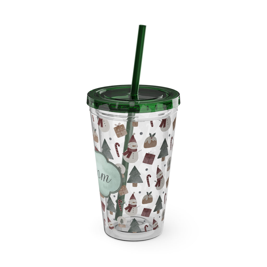 TUMBLER PERSONNALISABLE | Gourde Motif Noël avec ton prénom | Gobelet avec paille - 450 ml (16 oz)