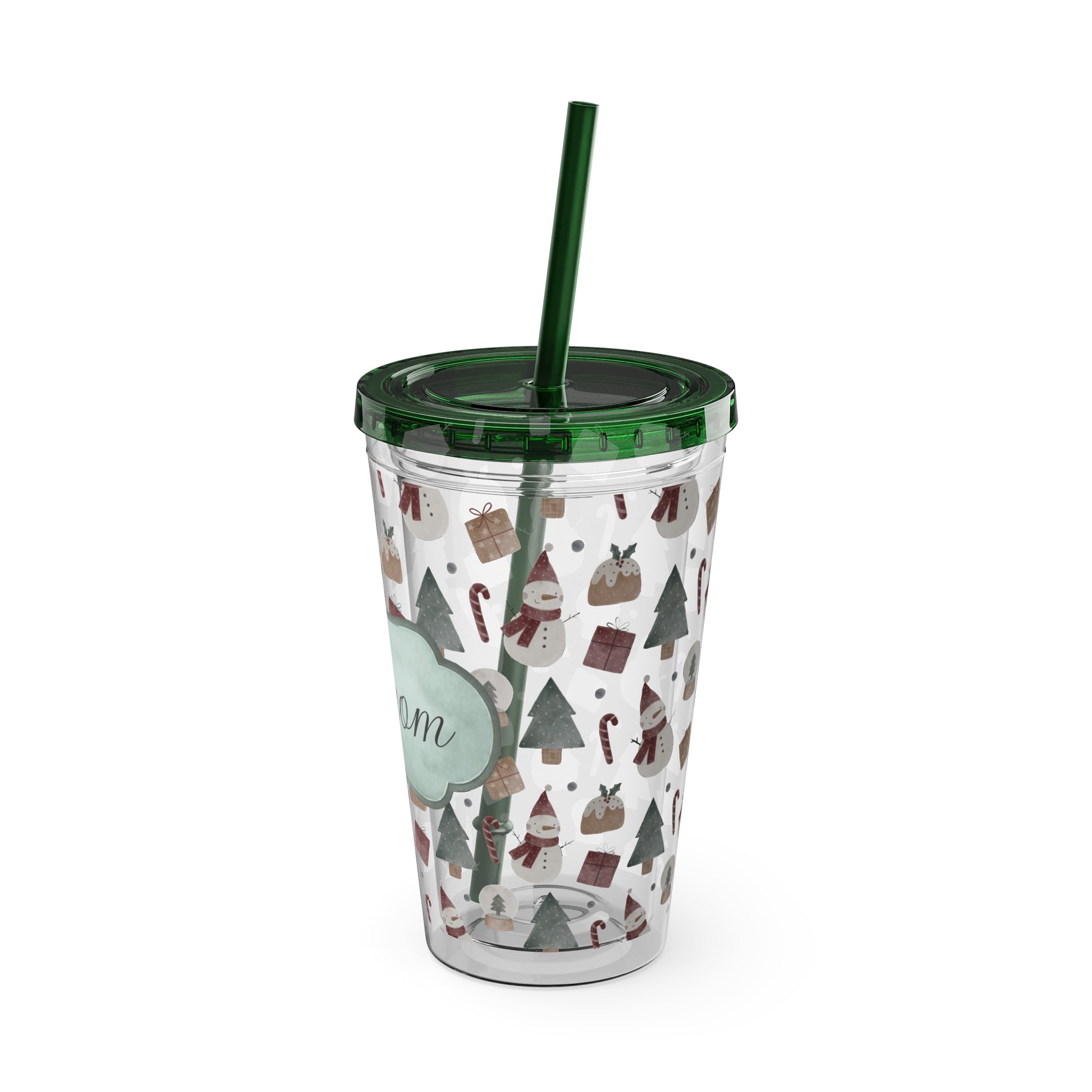TUMBLER PERSONNALISABLE | Gourde Motif Noël avec ton prénom | Gobelet avec paille - 450 ml (16 oz)