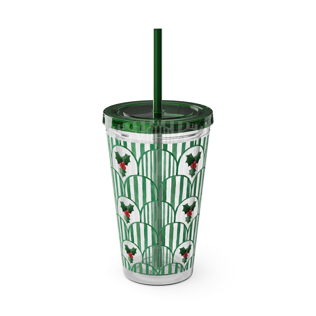 TUMBLER HOUX | Gourde Motif Houx | Gobelet avec paille - 450 ml (16 oz)