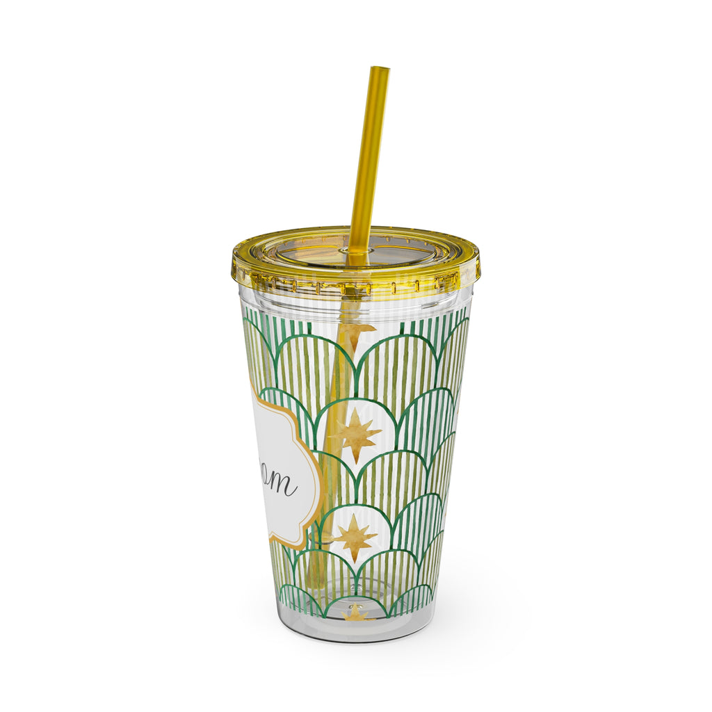 TUMBLER PERSONNALISABLE | Gourde Motif Etoiles avec ton prénom | Gobelet avec paille - 450 ml (16 oz)