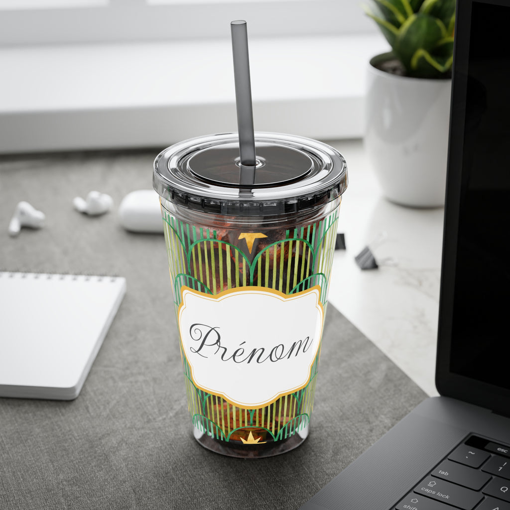 TUMBLER PERSONNALISABLE | Gourde Motif Etoiles avec ton prénom | Gobelet avec paille - 450 ml (16 oz)