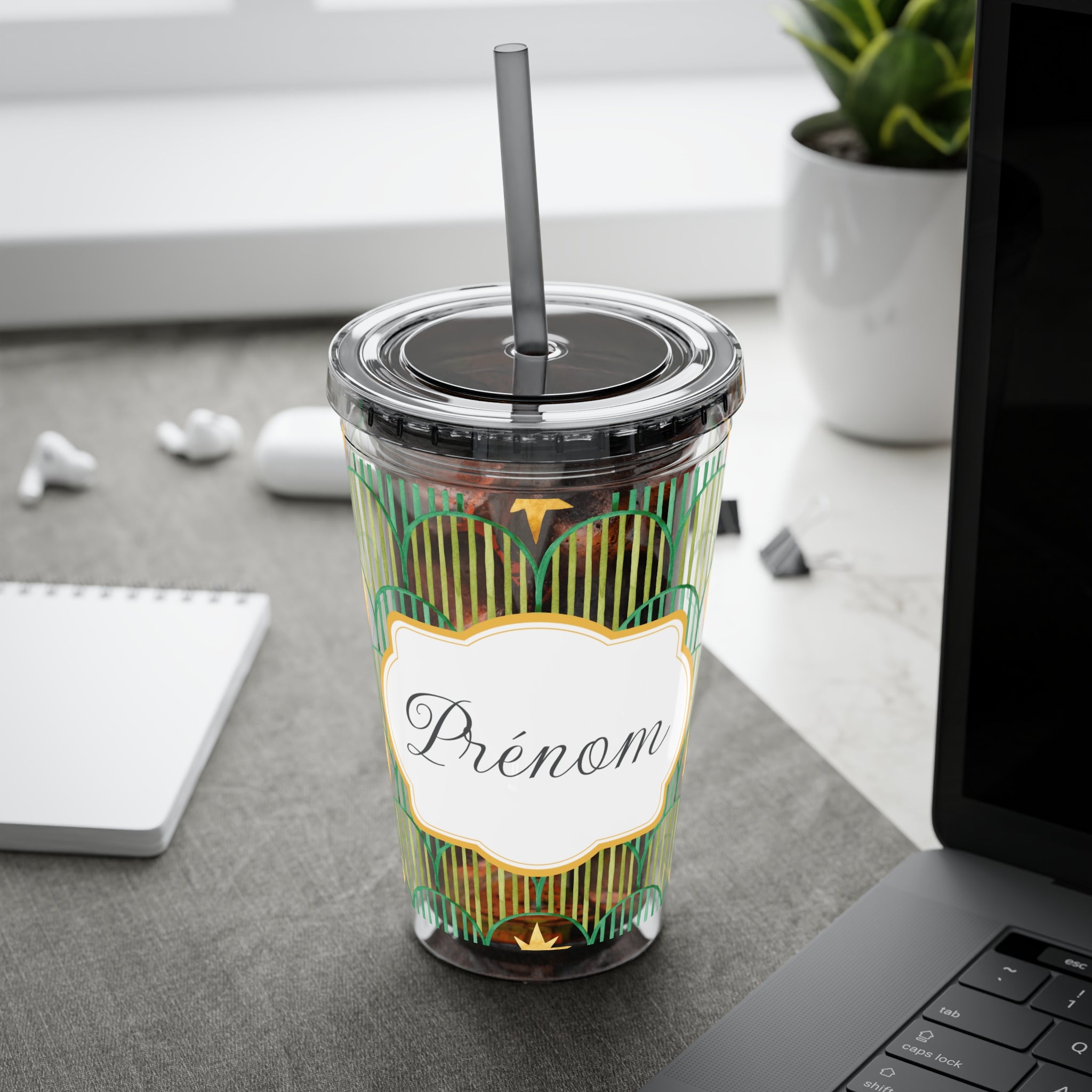 TUMBLER PERSONNALISABLE | Gourde Motif Etoiles avec ton prénom | Gobelet avec paille - 450 ml (16 oz)