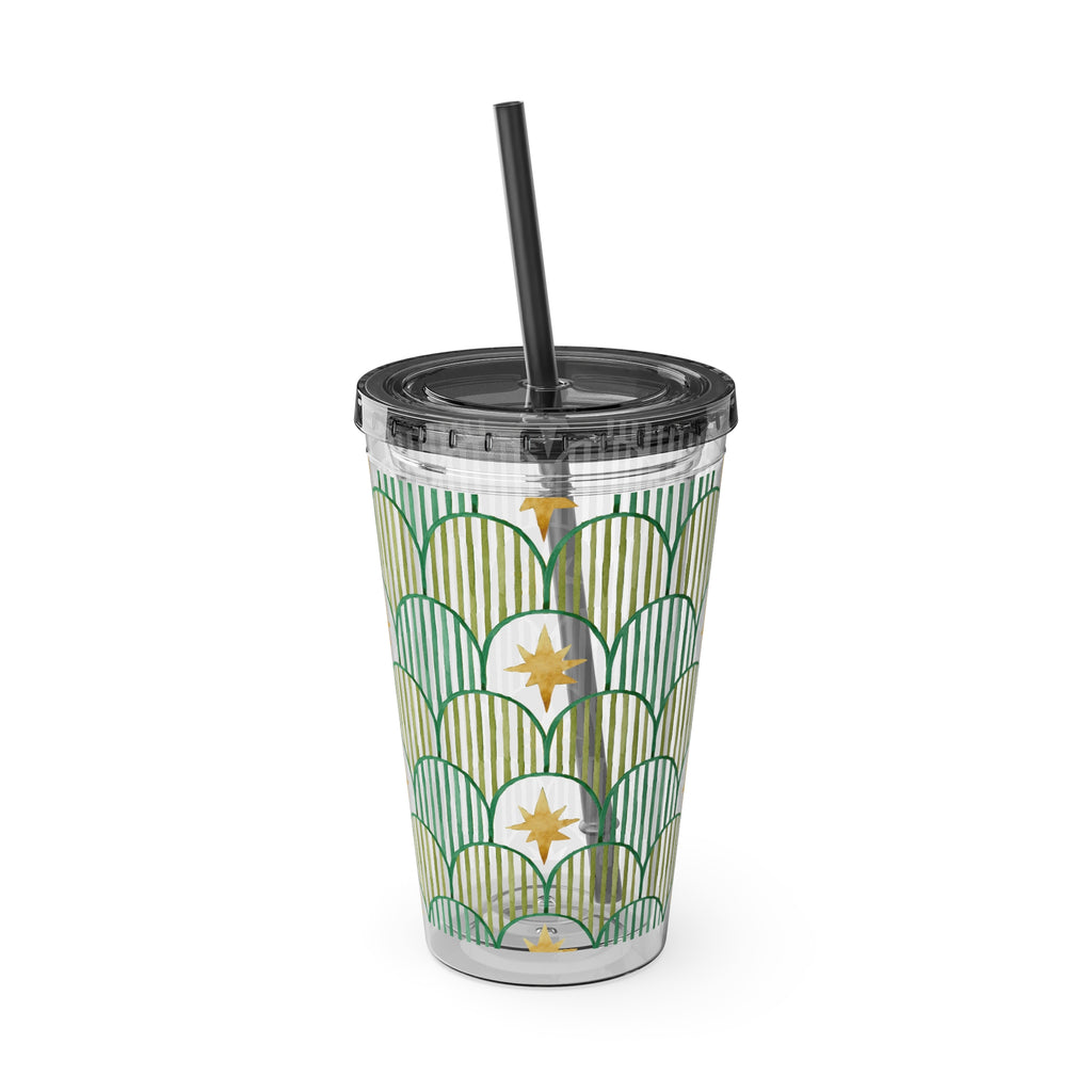 TUMBLER ETOILES | Gourde Géométrique avec étoiles | Gobelet avec paille - 450 ml (16 oz)