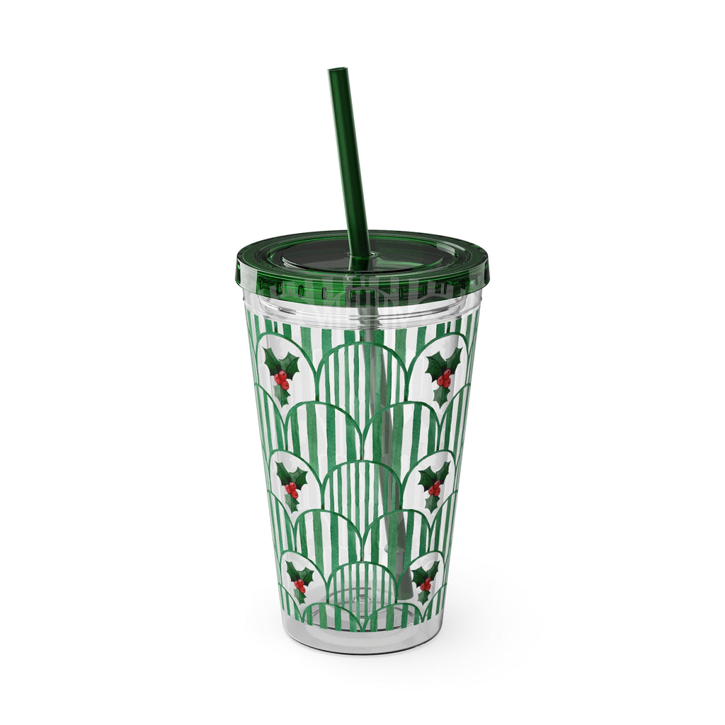 TUMBLER HOUX | Gourde Motif Houx | Gobelet avec paille - 450 ml (16 oz)