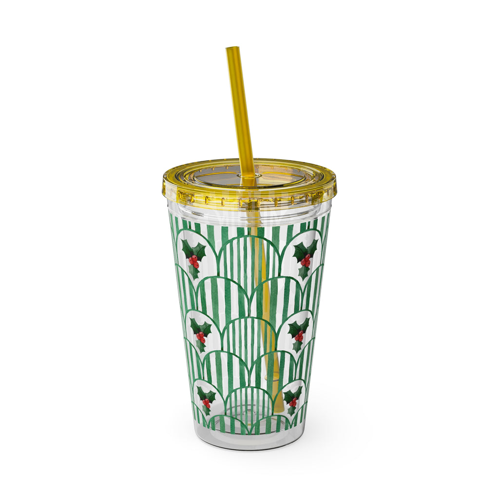 TUMBLER HOUX | Gourde Motif Houx | Gobelet avec paille - 450 ml (16 oz)