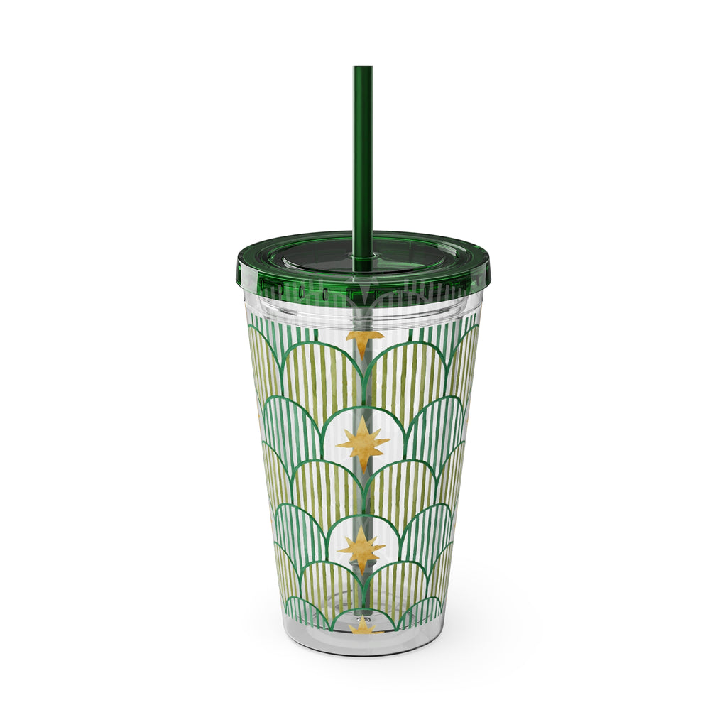 TUMBLER ETOILES | Gourde Géométrique avec étoiles | Gobelet avec paille - 450 ml (16 oz)
