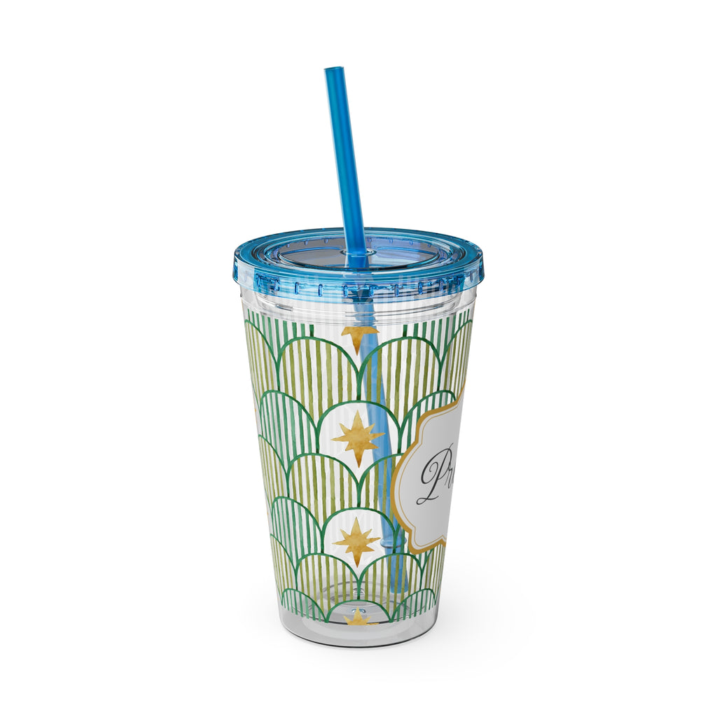 TUMBLER PERSONNALISABLE | Gourde Motif Etoiles avec ton prénom | Gobelet avec paille - 450 ml (16 oz)