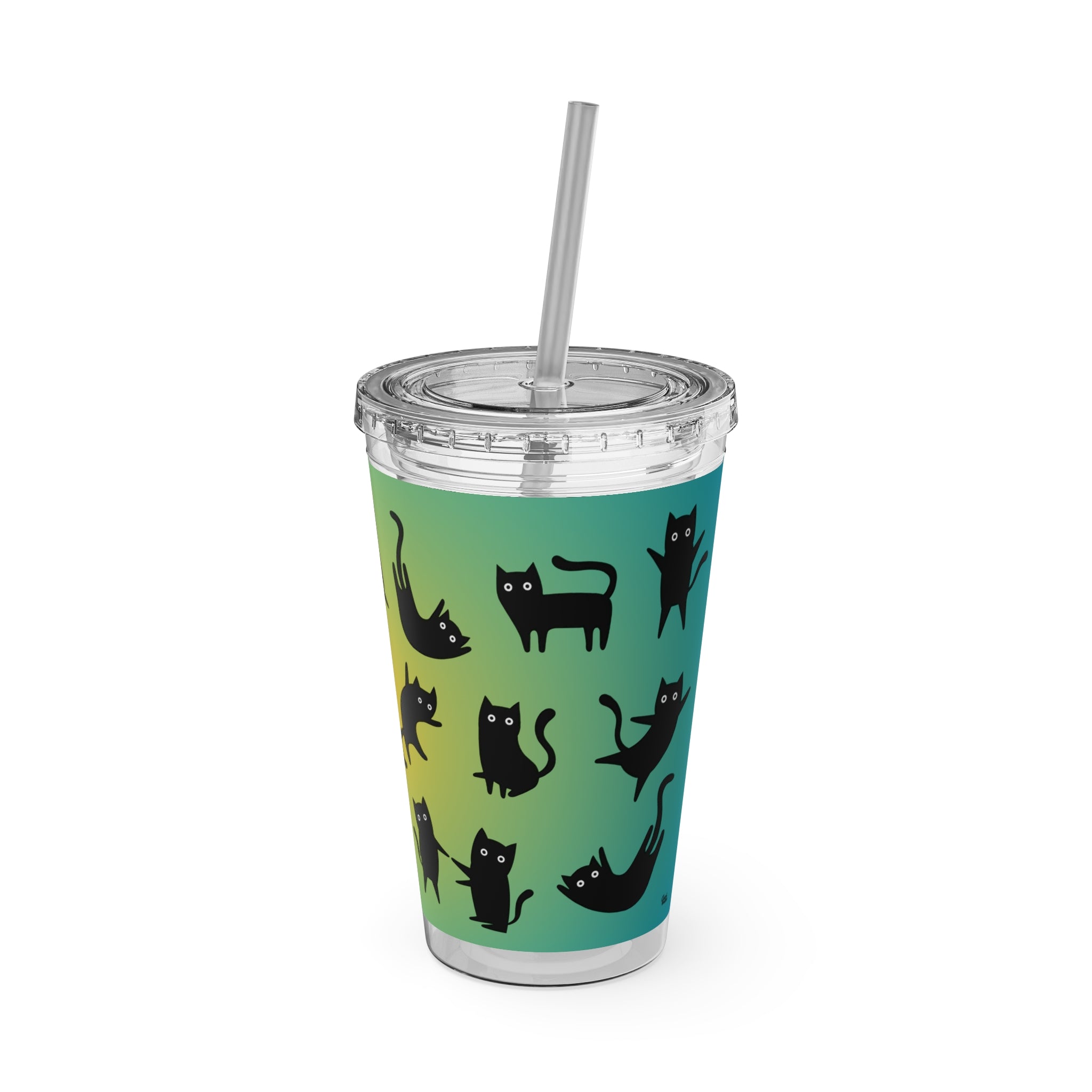 TUMBLER CHATS NOIRS | Gourde Motif Chats Noirs | Gobelet avec paille - 450 ml (16 oz)