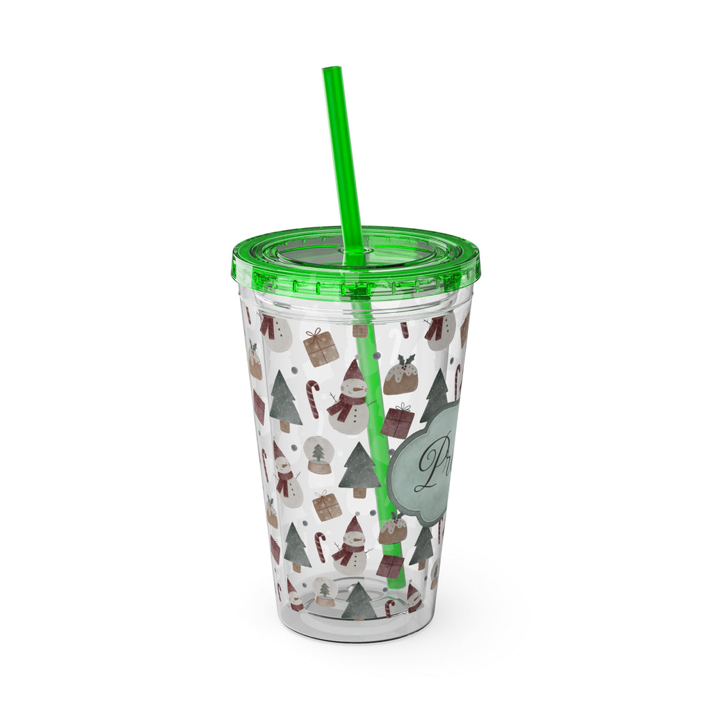 TUMBLER PERSONNALISABLE | Gourde Motif Noël avec ton prénom | Gobelet avec paille - 450 ml (16 oz)