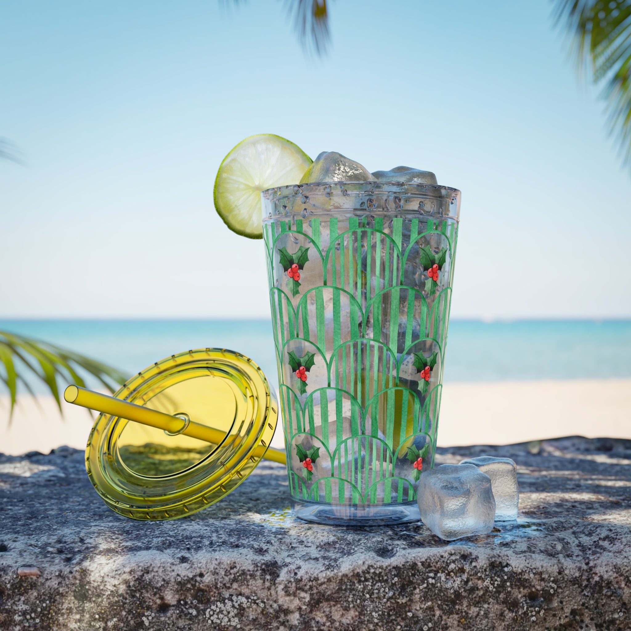 TUMBLER HOUX | Gourde Motif Houx | Gobelet avec paille - 450 ml (16 oz)