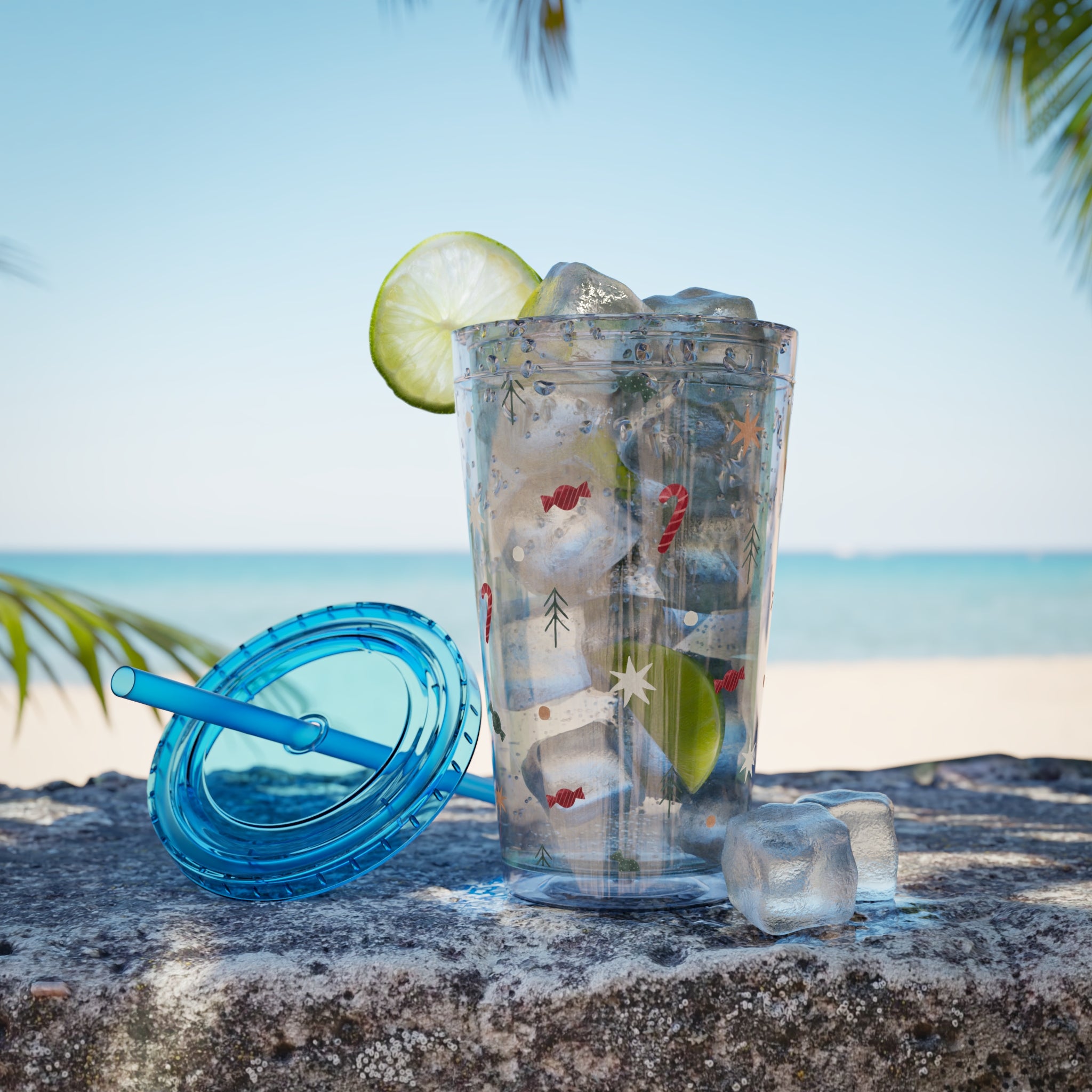 TUMBLER NOËL | Gourde Motif Noël | Gobelet avec paille - 450 ml (16 oz)