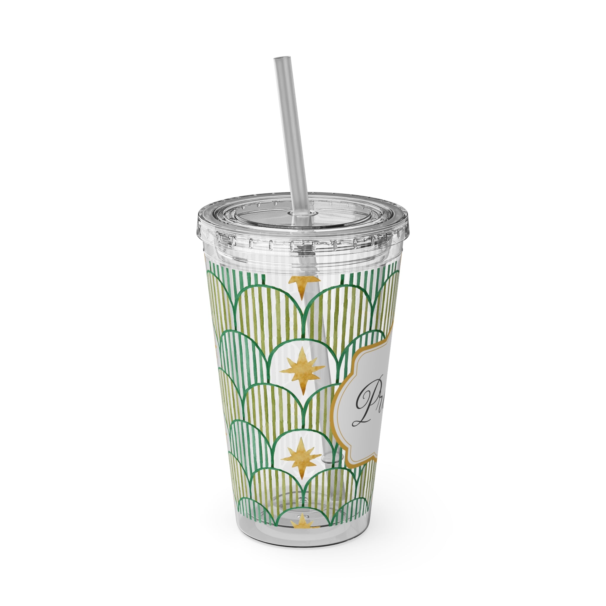 TUMBLER PERSONNALISABLE | Gourde Motif Etoiles avec ton prénom | Gobelet avec paille - 450 ml (16 oz)