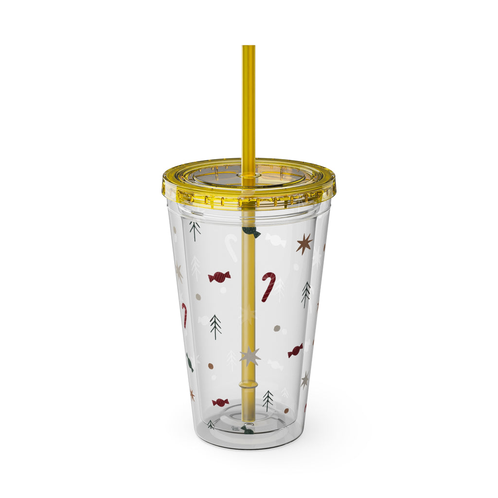 TUMBLER NOËL | Gourde Motif Noël | Gobelet avec paille - 450 ml (16 oz)