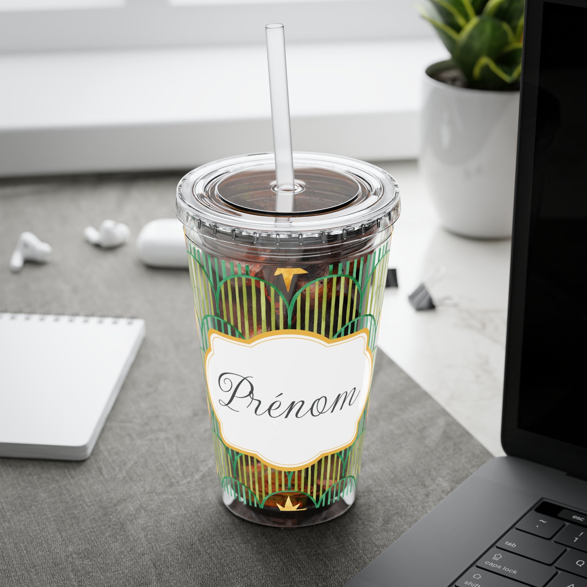 TUMBLER PERSONNALISABLE | Gourde Motif Etoiles avec ton prénom | Gobelet avec paille - 450 ml (16 oz)