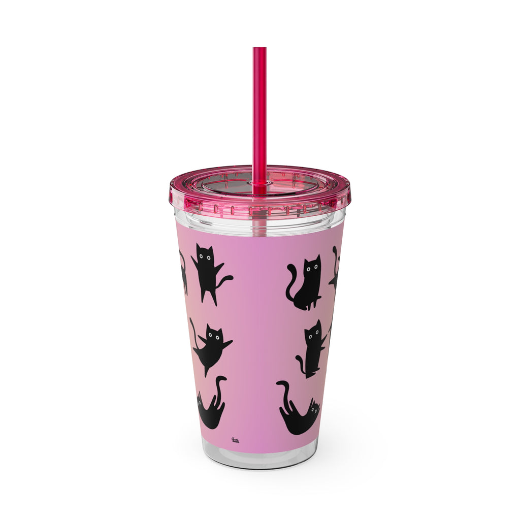 TUMBLER CHATS NOIRS | Gourde Motif Chats Noirs | Gobelet avec paille - 450 ml (16 oz)