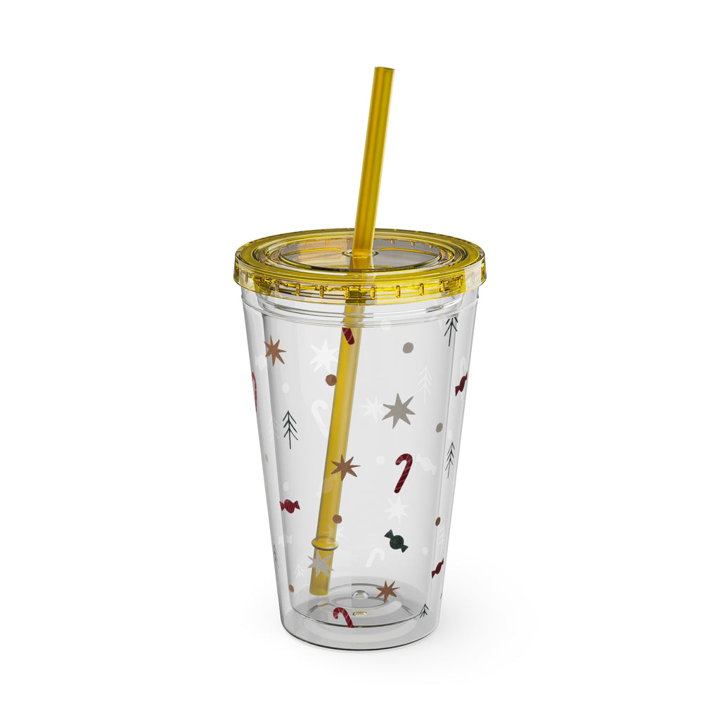 TUMBLER NOËL | Gourde Motif Noël | Gobelet avec paille - 450 ml (16 oz)