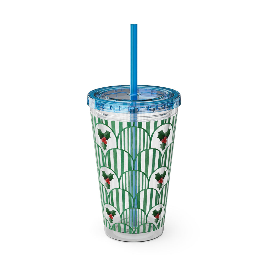 TUMBLER HOUX | Gourde Motif Houx | Gobelet avec paille - 450 ml (16 oz)